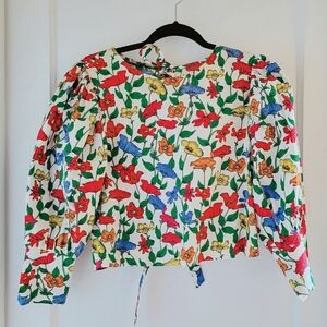 Zara Boxy Tie Back Puff Sleeve Shirt